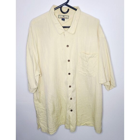 Tommy Bahama yellow button up short sleeve XXL Silk/Cotton Extra Wooden Buttons - Picture 1 of 7